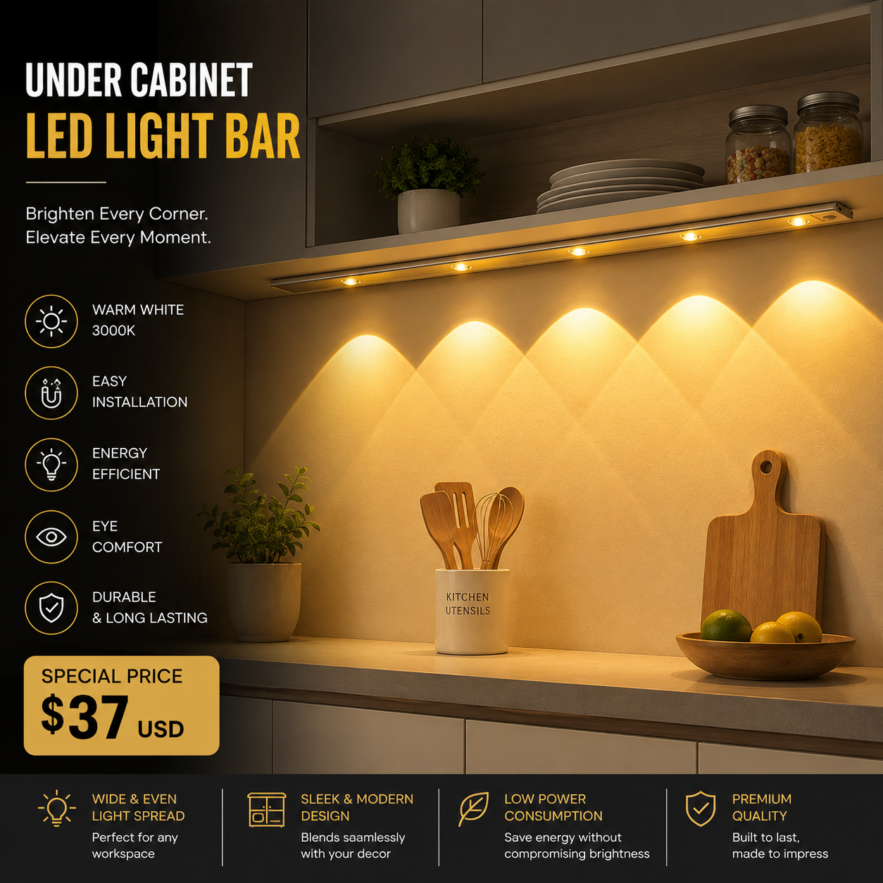 Motion Sensor LED Cabinet Light – Wireless Under Cabinet Lighting
