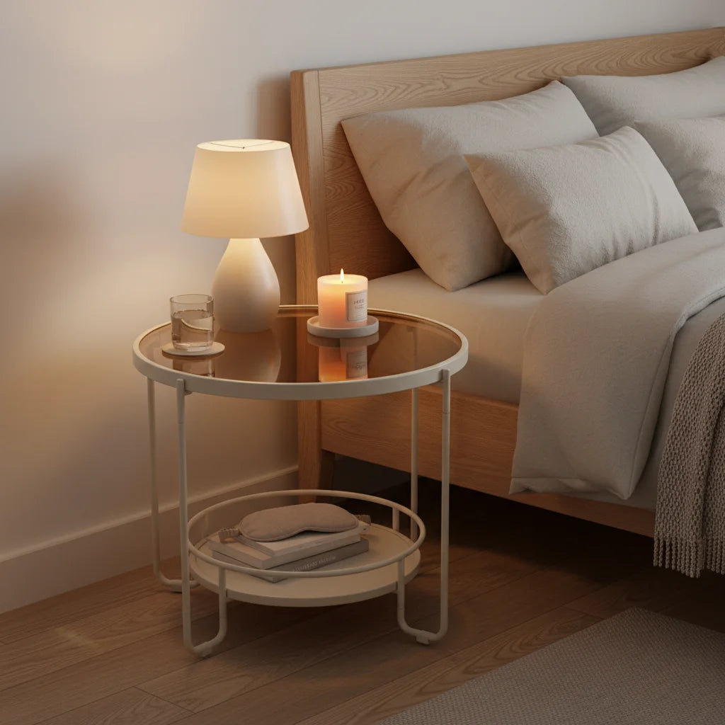 Double Shelf Round End Table