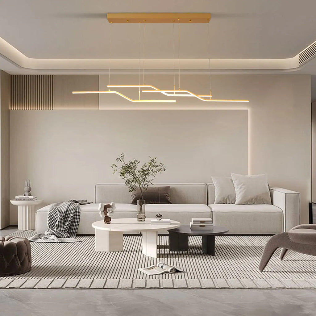 Modern Gold Linear LED Pendant Light – Dimmable Dining Chandelier