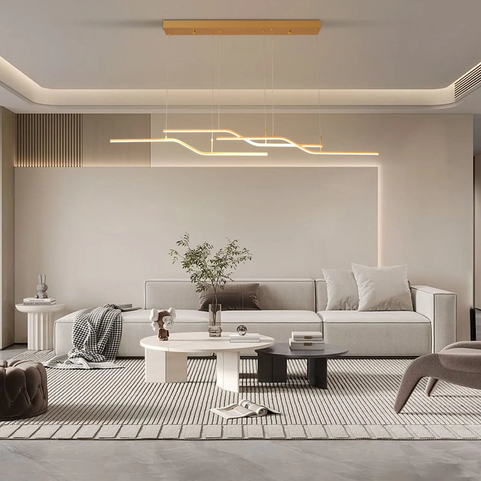 Modern Gold Linear LED Pendant Light – Dimmable Dining Chandelier