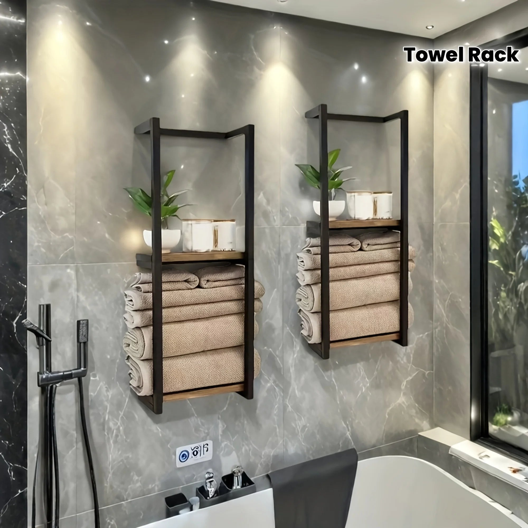 2-Tier Wall-Mounted Towel Rack – Carbon Steel Bathroom Storage