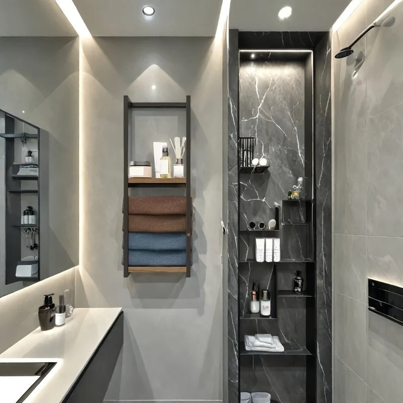 2-Tier Wall-Mounted Towel Rack – Carbon Steel Bathroom Storage